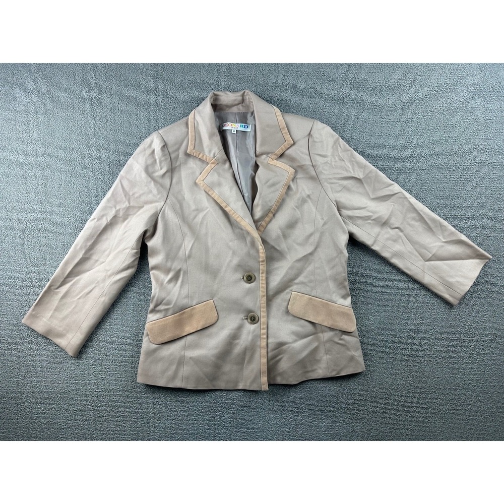 Vintage Leonard Sport Blazer Women 40 Tan Wool Corduroy Lined Japan Office 90s